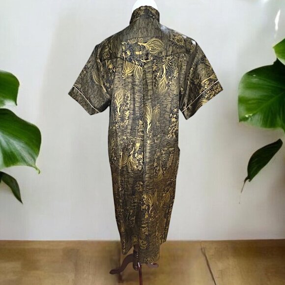 Vintage 1950s Dream Wear House Dress Black and Gold Asian Print Size M/L - Picture 8 of 15